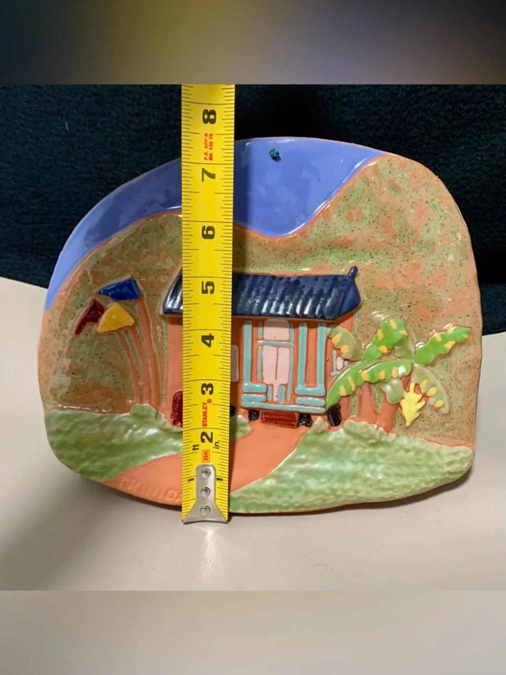 🔍 Trinidad Caribbean Cottage Ceramic Wall Plaque • Colorful Tropical Décor